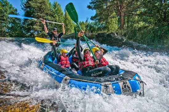 White-water rafting through rapids on a Balkan river